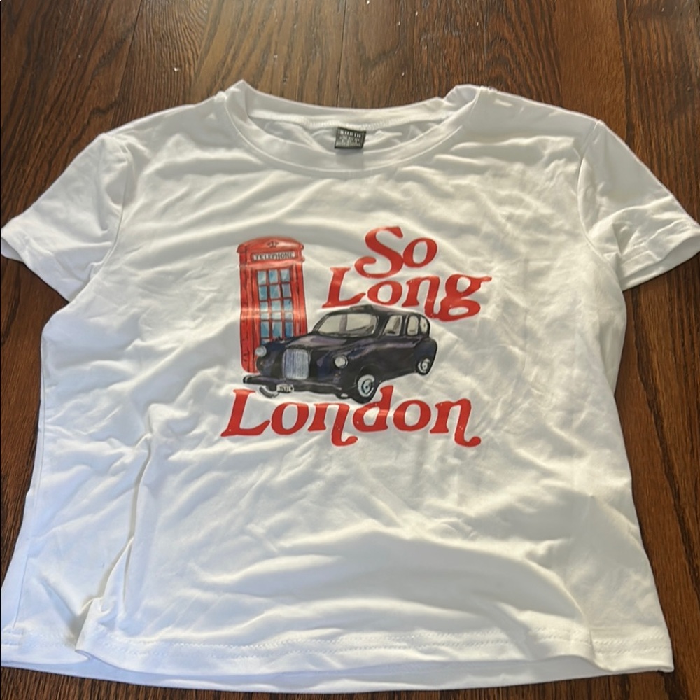 White Graphic Tee with Red and Black Print